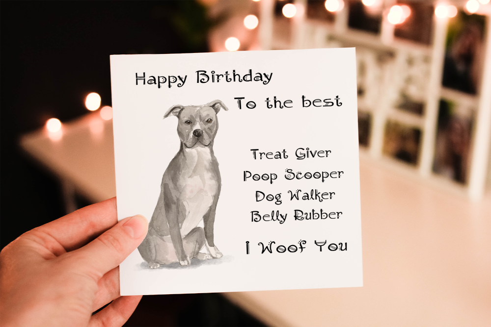 American Staffordshire Terrier Birthday Card, Dog Birthday Card - Click Image to Close